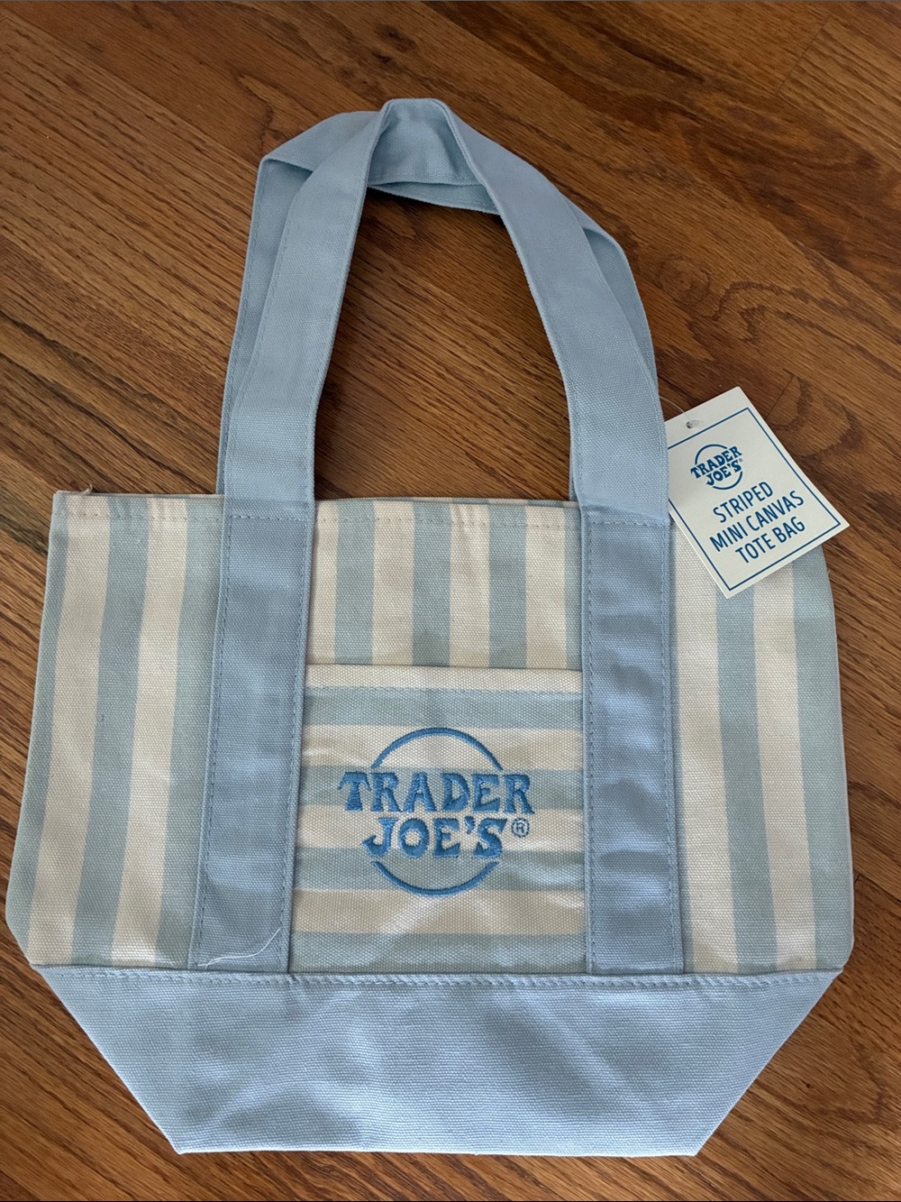 Trader Joe's Blue & White Striped Canvas Tote NEW
